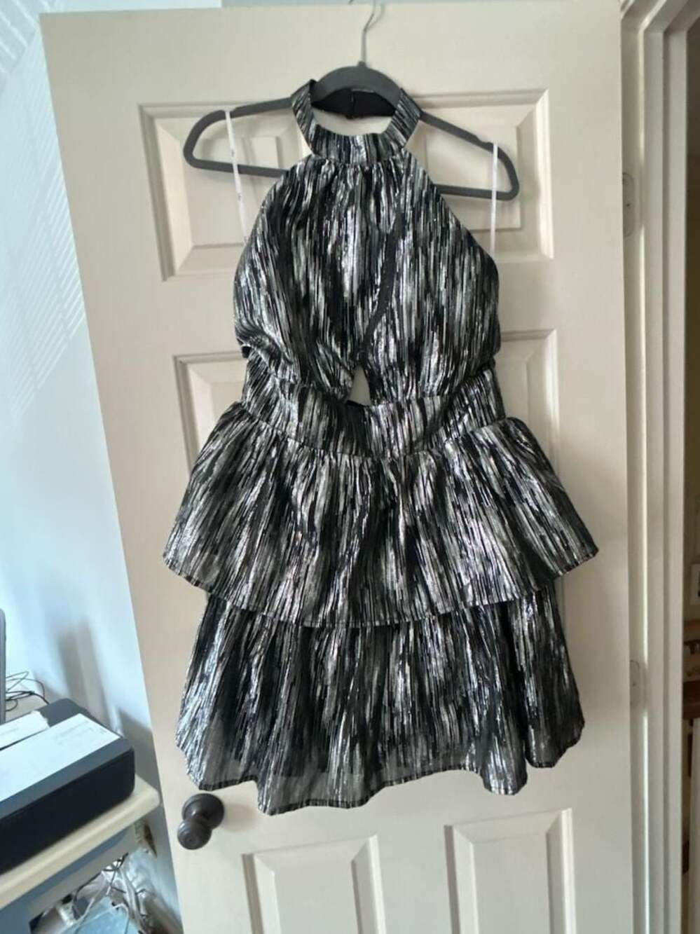 Lulu's Black & Silver Halter Tiered Mini Dress